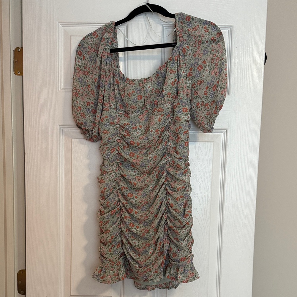 Lush Floral Ruched Mini Dress